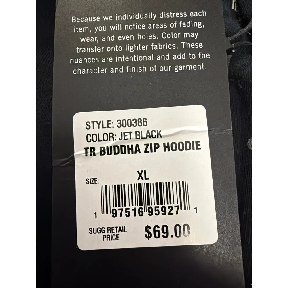 True Religion boys shadow buddha zip hoodie Black Size XL New